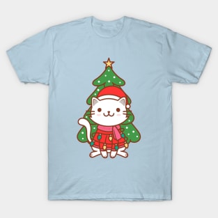 Cute Christmas Cat Kawaii Illustration T-Shirt